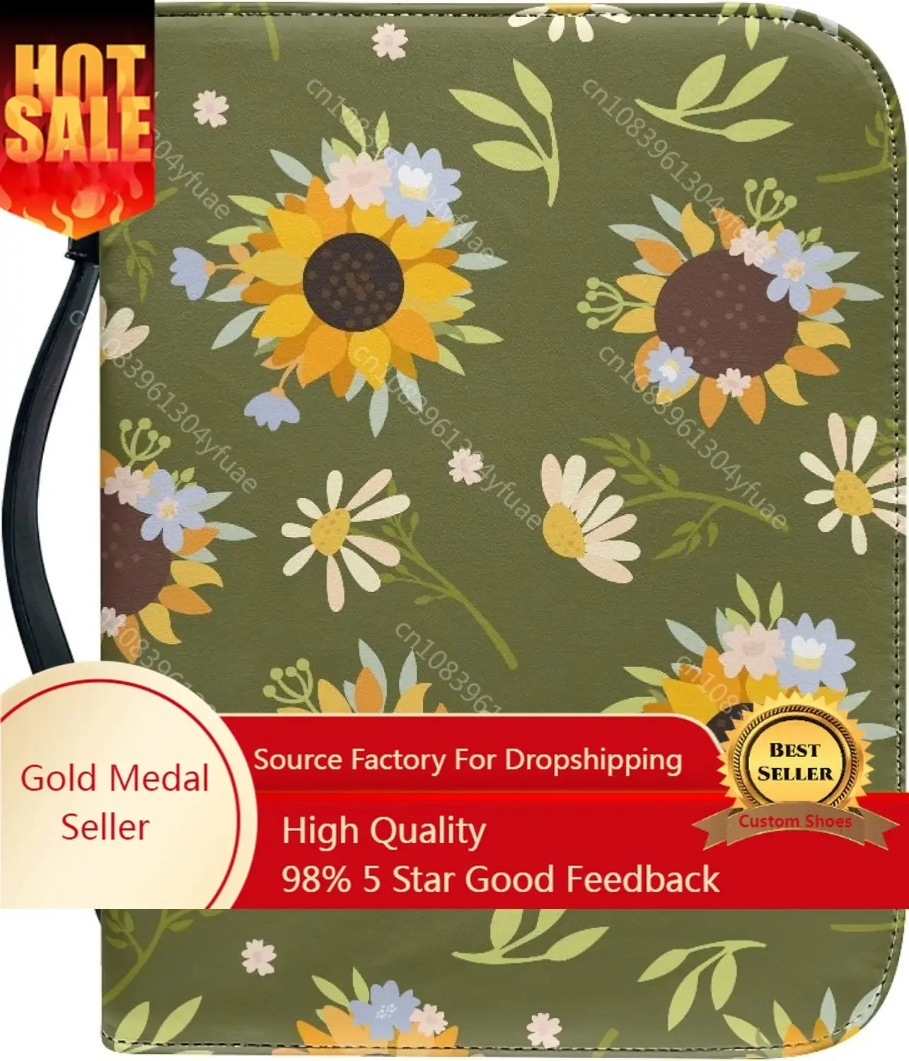 Cute Sunflower Pattern Bible Cover Floral Bible Case Protect with Handle and Zipper for Scripture Study for Women Men Gift