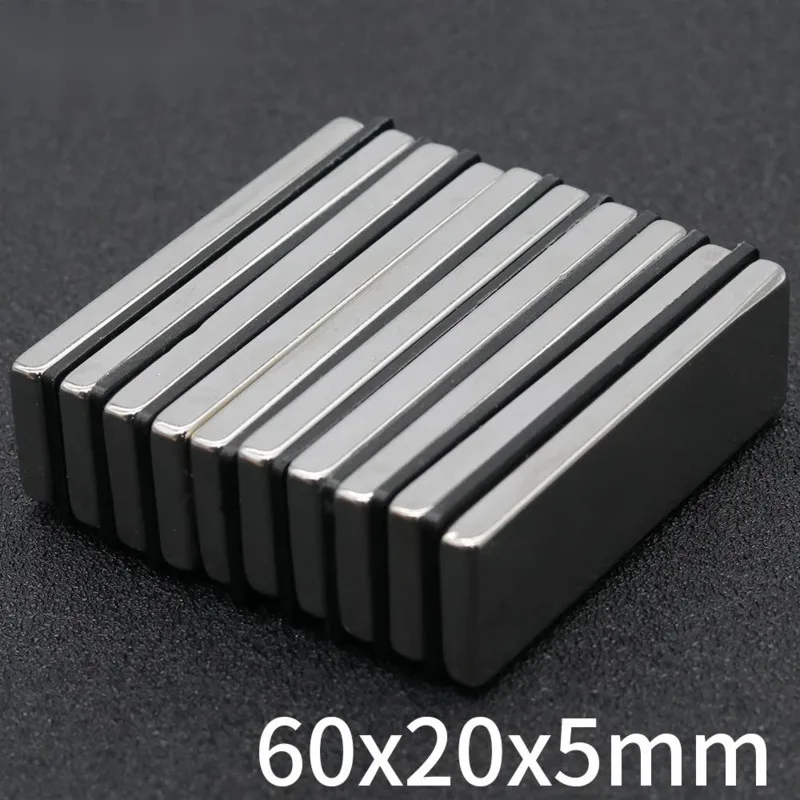 1/2/5/10/20Pcs Block Magnet 60x20x5 Neodymium Magnet N35 60mm x 20mm x 5mm Permanent NdFeB Super Strong Powerful Magnets