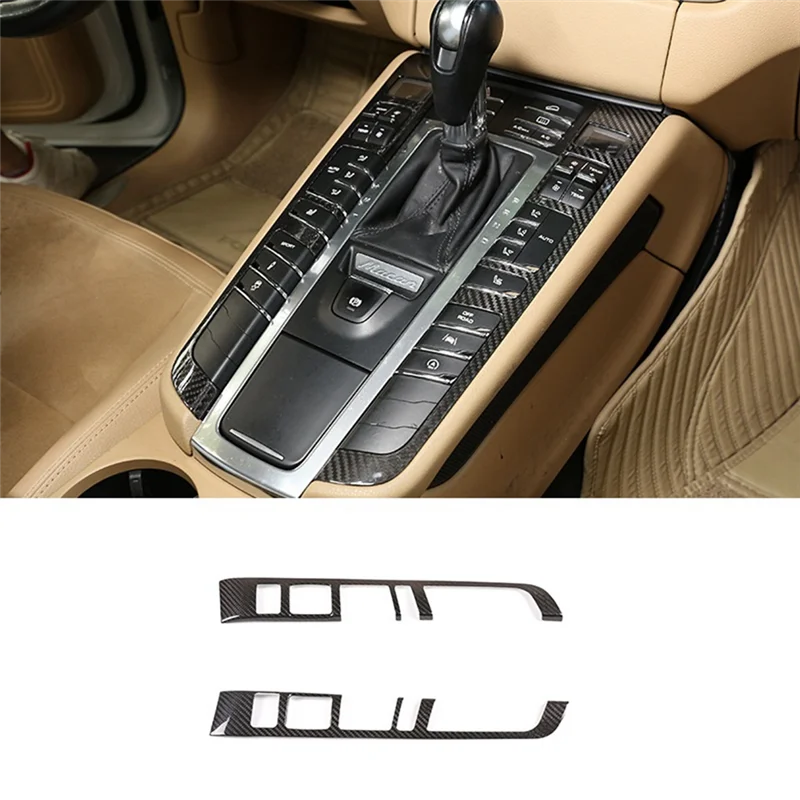 For Porsche Macan 2014-2020 Dry Carbon Fiber Center Console Gear Button Frame Cover Trim Sticker Car Accessories