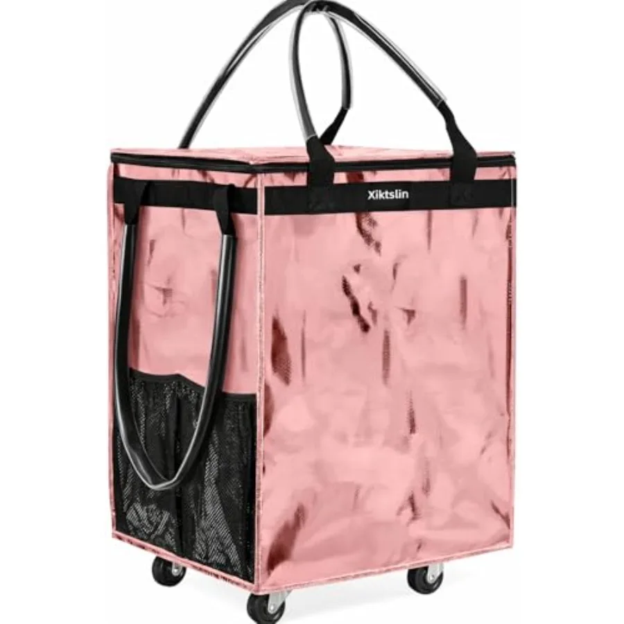 

Reusable Grocery Bag on 4 Wheels Foldable Rolling Tote Carries Up to 66lb Shopping Trolley Rolling Bag with 3 Handles Zipper Cl