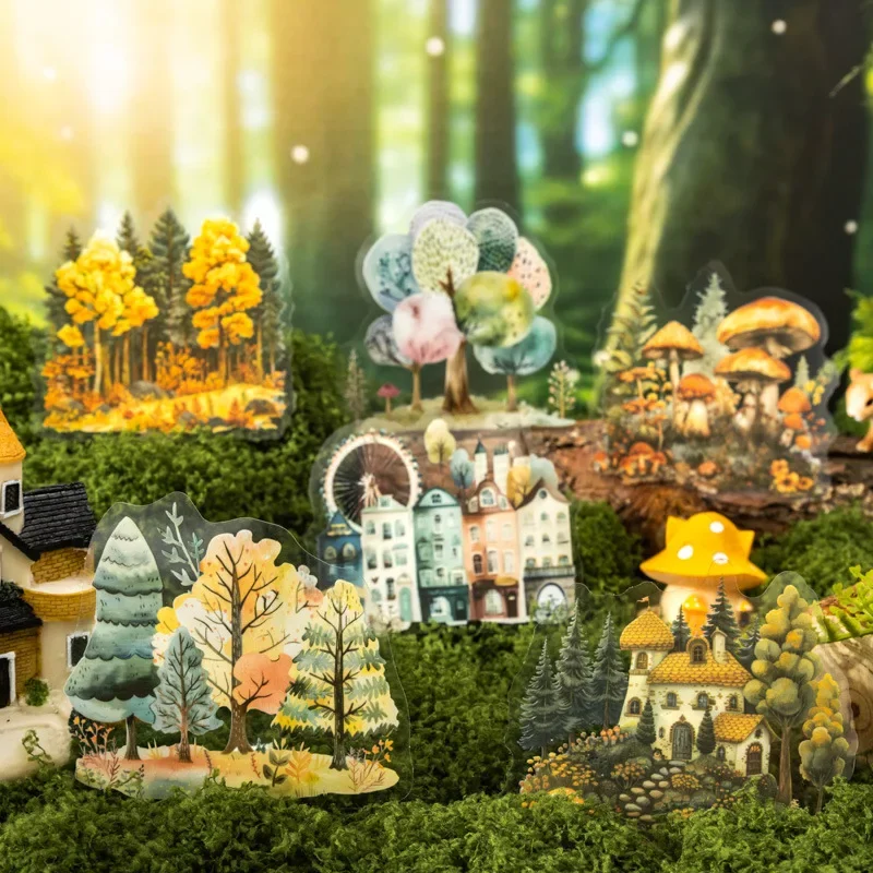 

20Sheets Aquascape Sticker fairytale Town Colorful Forest Autumn Breeze Mushroom handbook Supplies Scrapbook cut 151*98mm