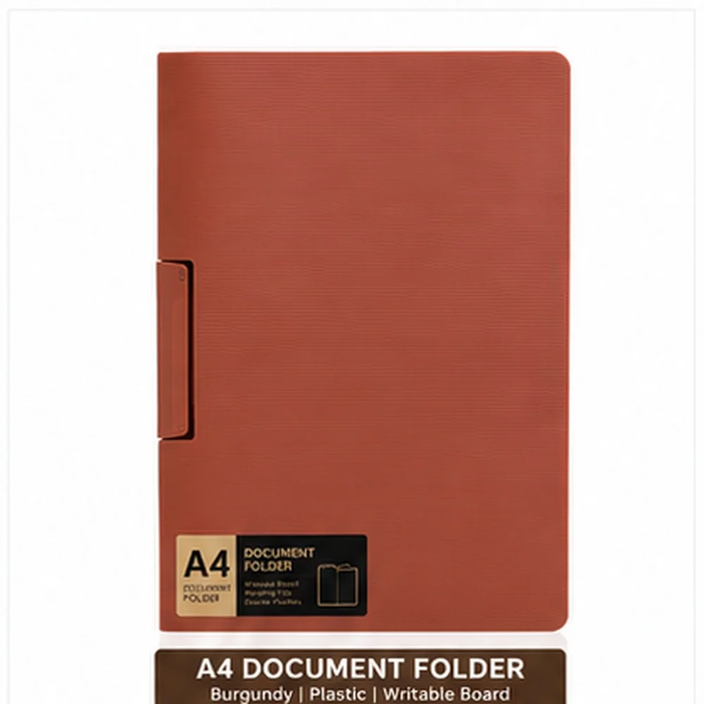 burgundy-a4-document-folder-plastic-writable-file-organizer-with-rotating-clip-inner-pockets-for-school-office-paper-storage