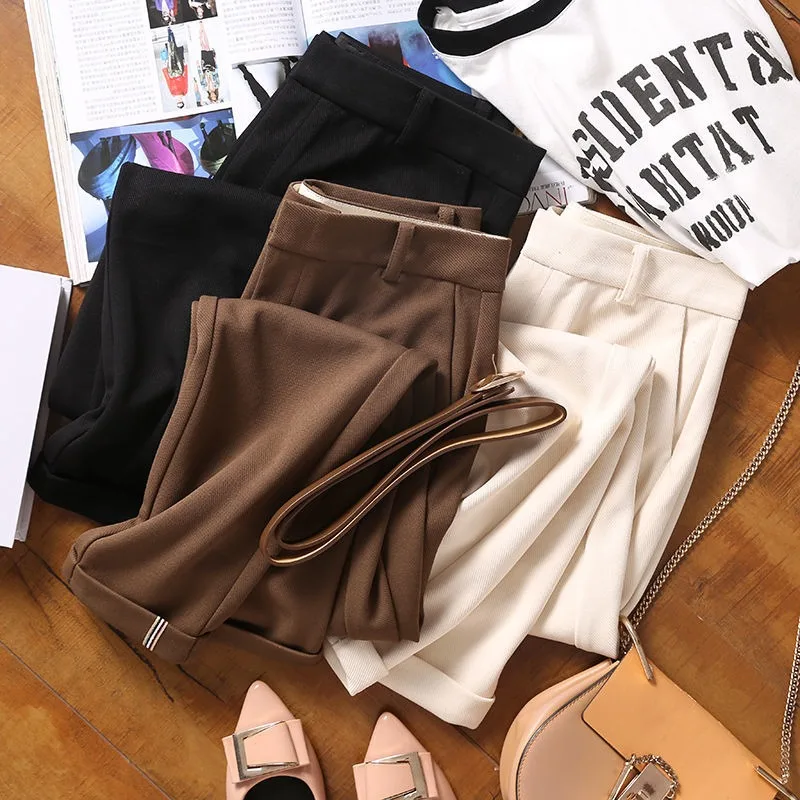 Women Office Loose Vintage  Ankle-Length Harem Pants High Waist Classic Black Straight Pants Female OL Casual Capris Trousers