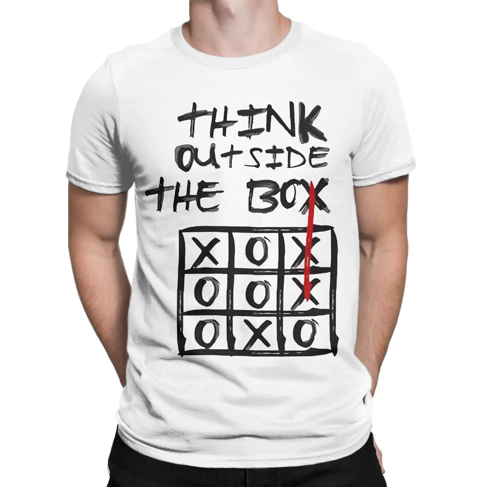 Think Outside The Box - Tic Tac Toe   T-Shirt Men  Fun Cotton Tees Crew Neck Short Sleeve T Shirts Party Tops