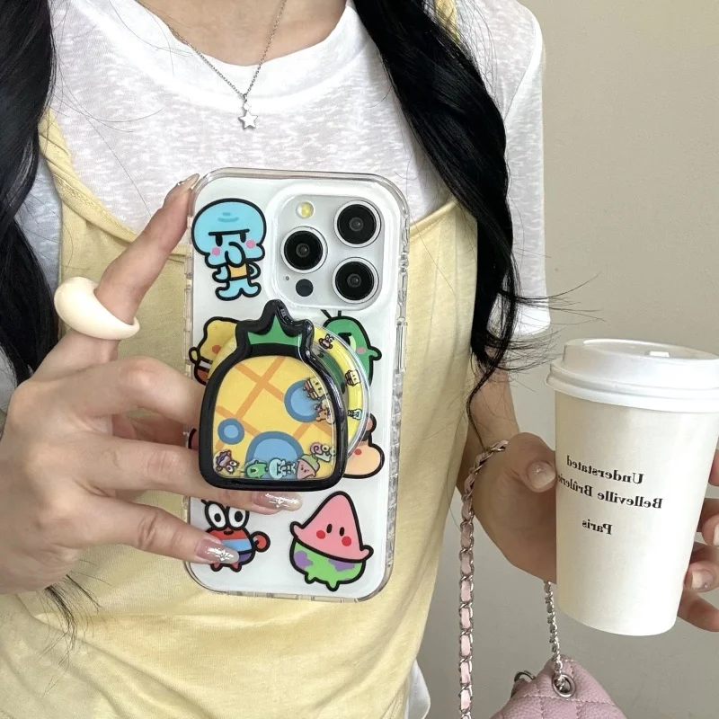 

Cartoon Cute S-SpongeBob P-Patrick Star pineapple Magsafe Wireless Charge Case For iPhone 13 14 15 16 Pro Max Magnetic Holder