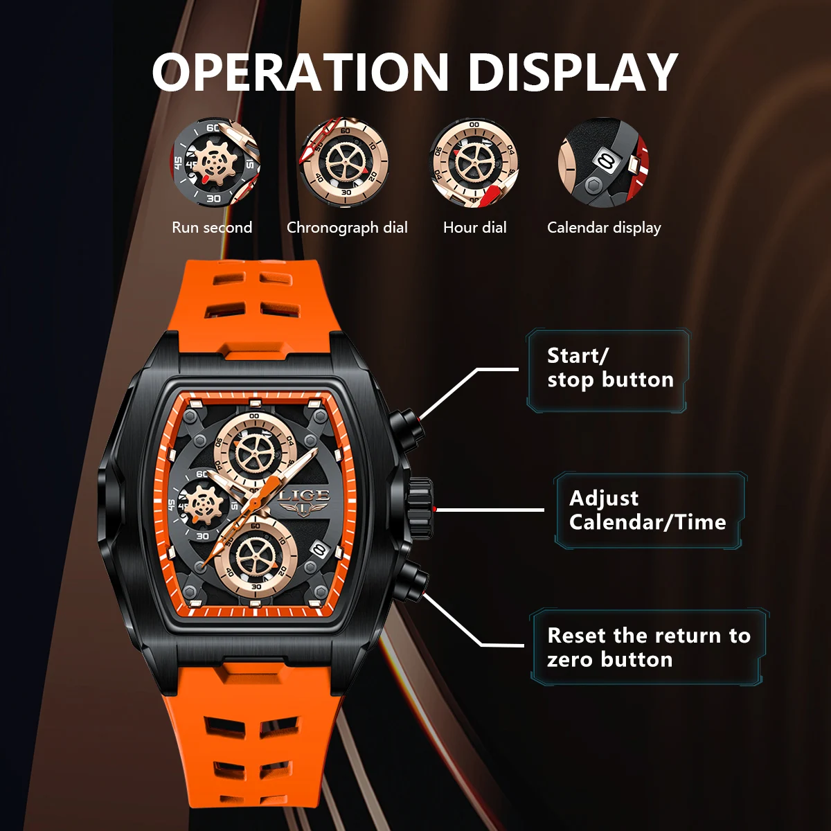 LIGE Hot Sale Fashion Men Quartz Watches Luxury Brand Resin case Sport Watches For Men Waterproof Chronograph Auto Date Clock