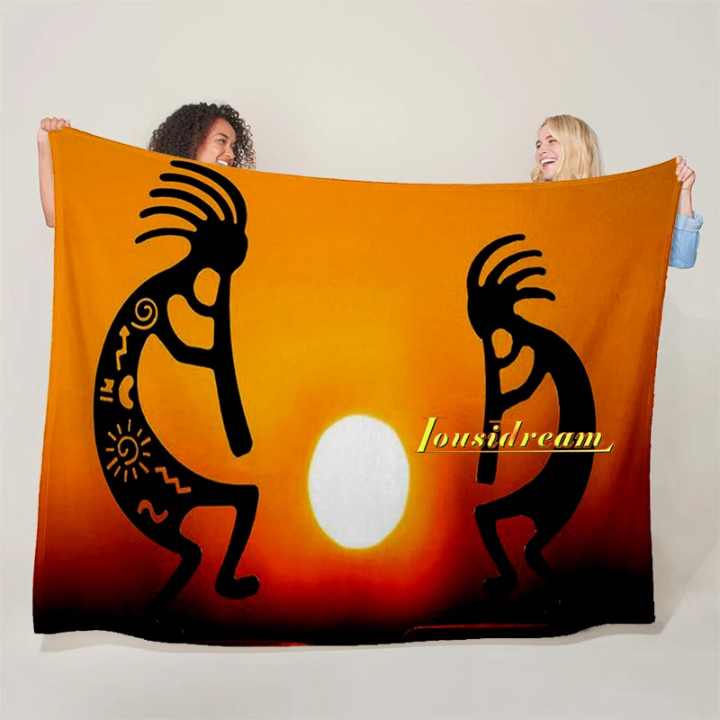 Kokopelli Flannel Blanket Soft Sofa Cover Durable Flano Plush Bedspread for Picnic,Kids,Adults,Travel Airplane,Beds,Couch