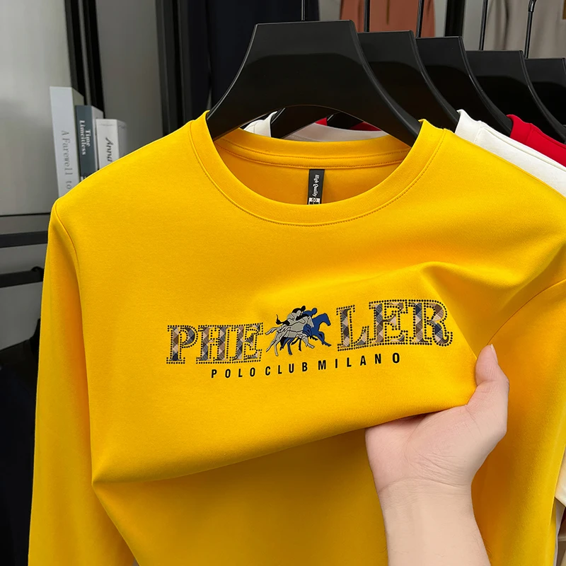 Man Original Design Autumn New Long-Sleeved Sweatshirt Round Neck Horse Stamp Korean-Style Tops T-Shirt Fashion Men's Clothing