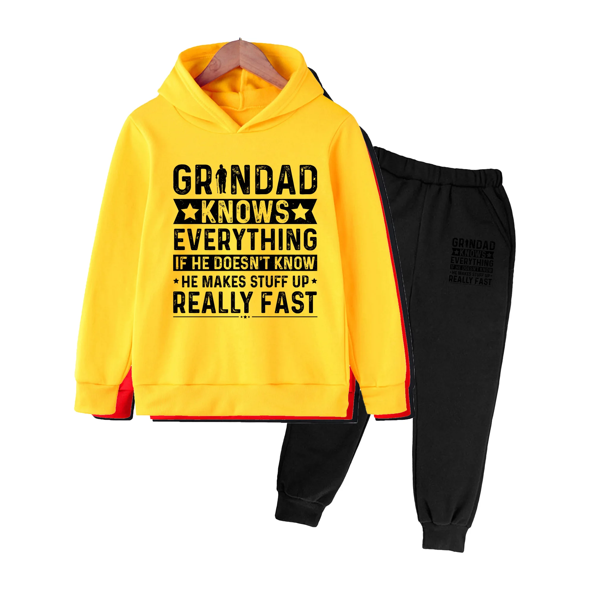 Kids Hoodie & Pants Set, Grandpa Knows Everything Print Casual Outfit for Boys Girls Daily Wear