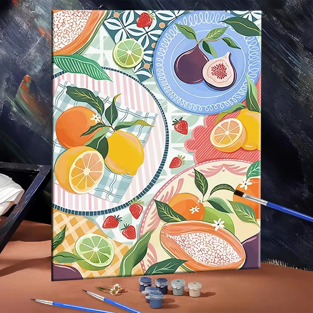 Oil Painting By Number DIY Tropical Fruit Lemon Orange Wall Decor for Game Room or Living Room Gift Frameless
