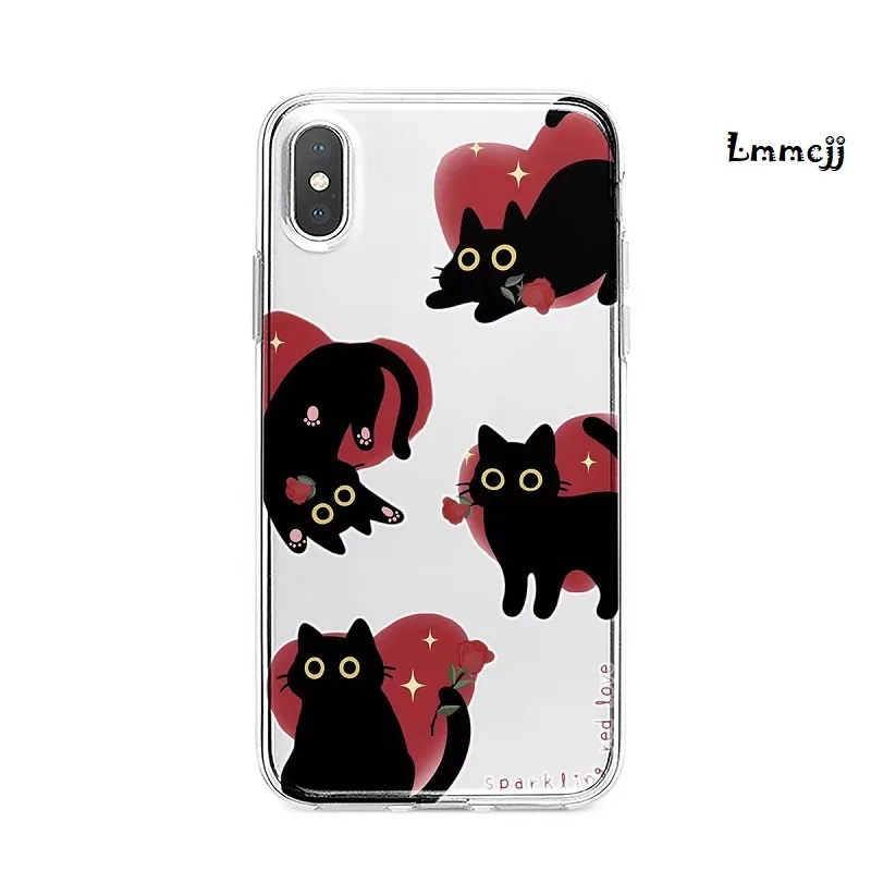 Lmmcjj Heart Cat Phone Case For iPhone 14 Plus 12 Mini 11 13 Pro X XS Max XR Se 2020 For Samsung Galaxy S23 Ultra Silicone Cover