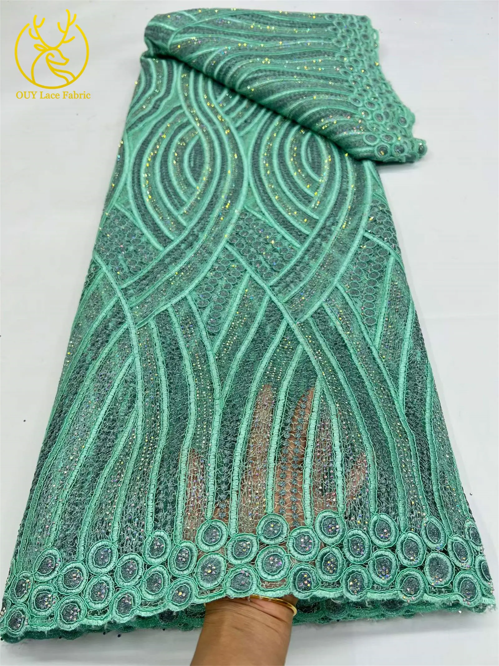 5 Yards hochwertiger afrikanischer Baumwollstoff mit gewebten Edelsteinen, 2026 nigerianischer wasserlöslicher Stoff für Damen-Partykleider zum Nähen – Detail 14