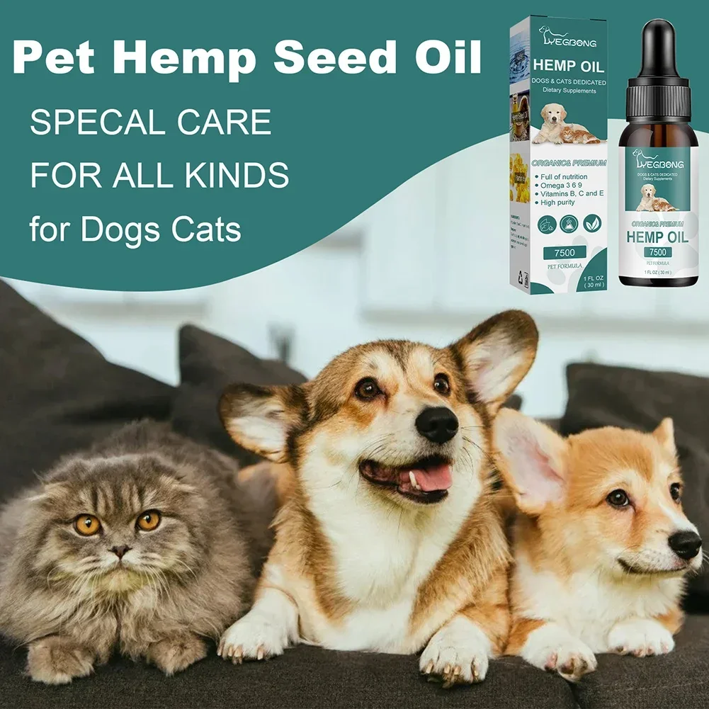 30ml Hemp-Seed Oil with Omegas Vitamin for Dogs Hip and Joints Support Skin Health Anxiety Stress and Relie for Cats Dogs