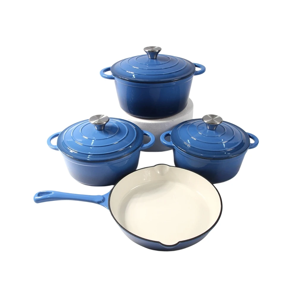 Custom 7PCS Heavy Duty Non Stick Enamel Cast Iron Cookware Set Dutch Oven Casseroles Stew Pot Cooking Pots And Pan Set