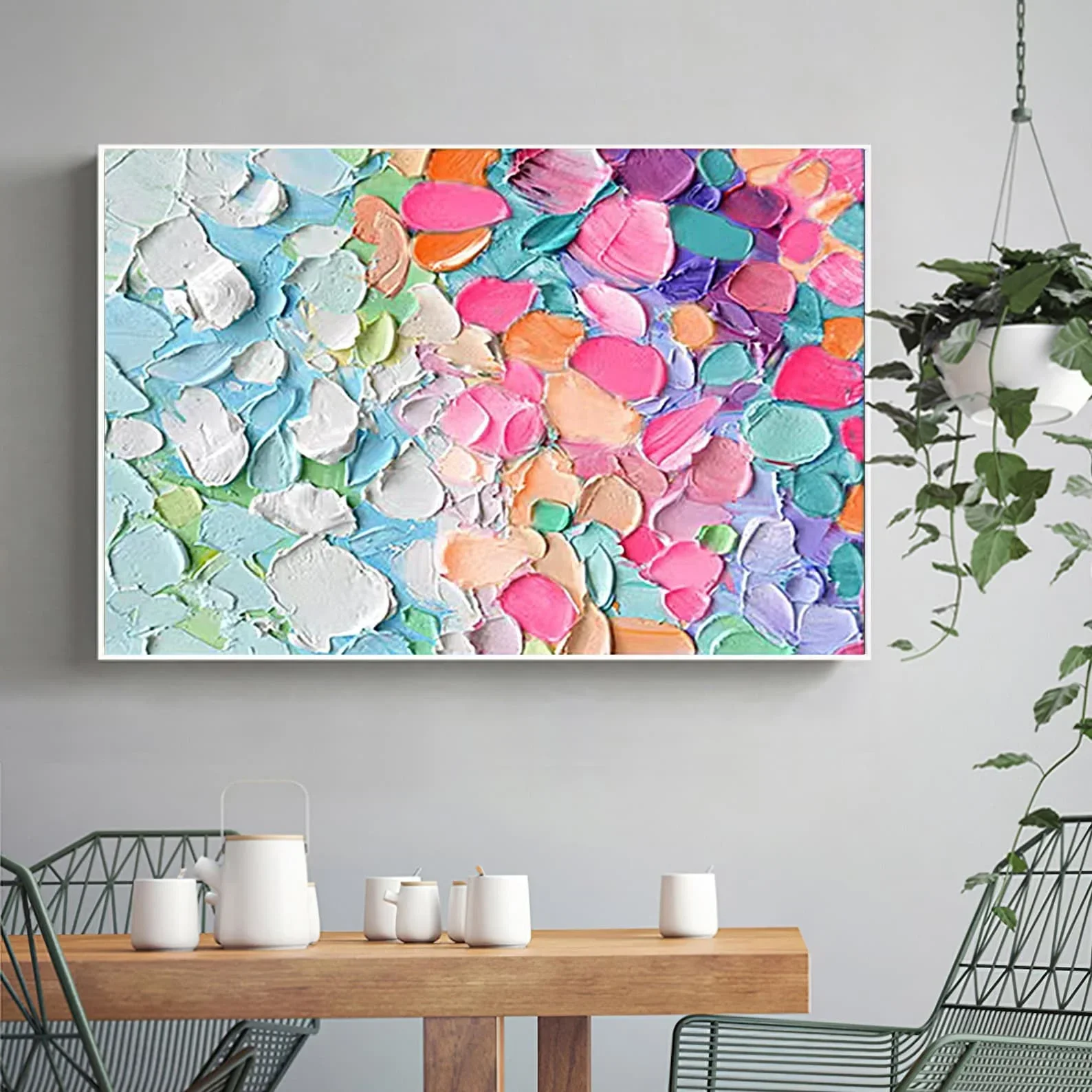 Neon Colorful Petals Abstract Wall Art, Large 3D Textured Floral Wall Art, Boho Wall Decor, Rainbow Oil Painting