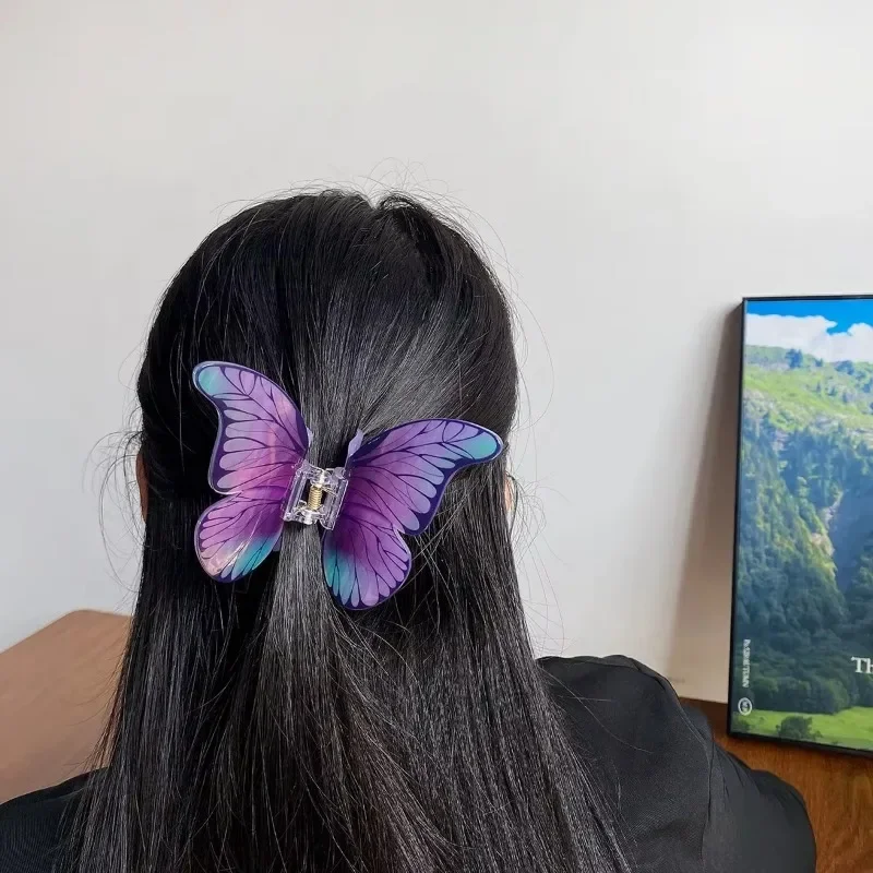 

Fairy Colorful Butterfly Hair Claw Acrylic Large Claw Clip Fashion Grab Clip for Woman Girls INS Korean Hairpin Hair Accessories