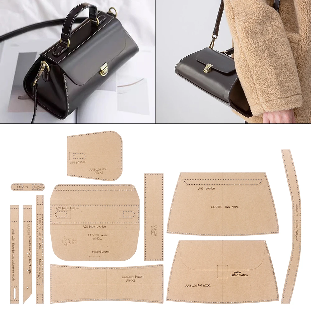 1 Set DIY Kraftpapier-Herstellungsvorlage, Papierdesign-Muster, Handgemachte Kraftpapier-Schablone für die Herstellung von Leder-Vintage-Schultertaschen
