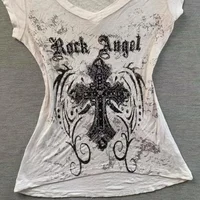 American vintage distressed printed T-shirt, Harajuku style slim short-sleeve T-shirt, punk high street trendy women's top - Image 4