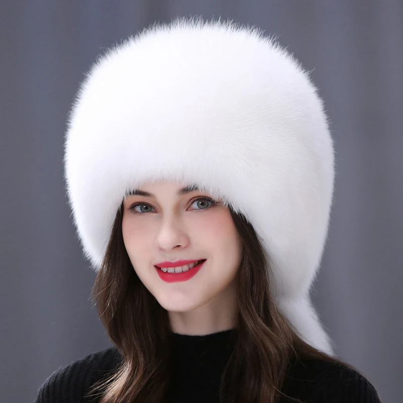 Winter Fur Hat Women Natural Raccoon Fox Fur Russian Hats Winter Outdoor Thick Warm Bomber Ears Caps