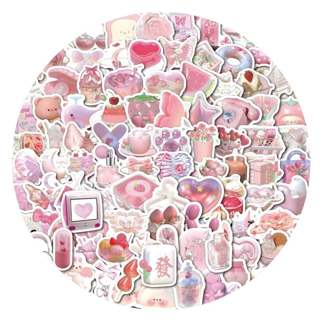 100PCS Cute Pink 3D Small Items Colorful Graffiti Stickers for Helmet Bicycle Hand Account Pencil Case Decals