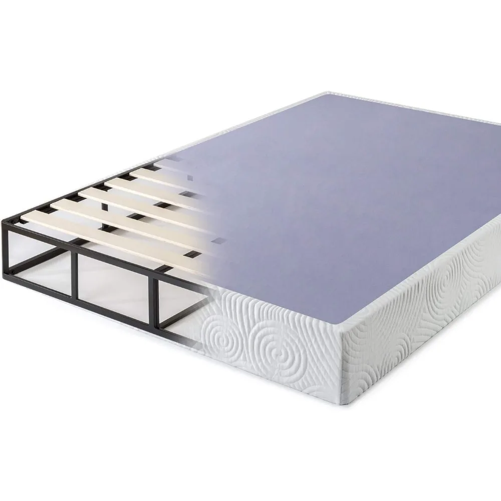 صندوق معدني بحجم كوين مع شرائح خشبية، 9 دعامة للمراتب، إطار فولاذي متين، تجميع بسيط