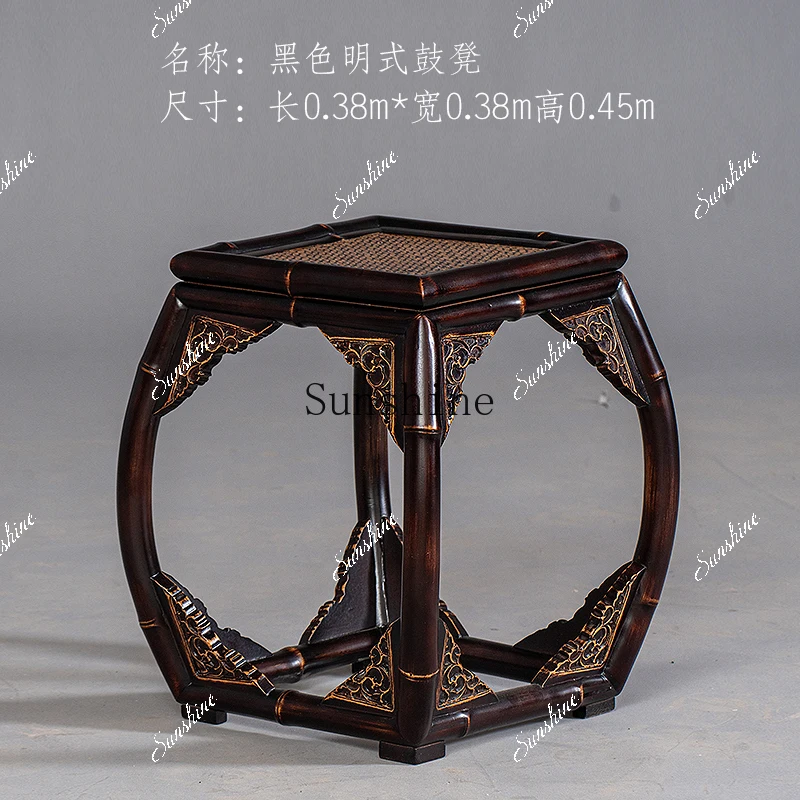Bamboo stool low flower stand living room household dragon bamboo drum shape black brown red Ming style tea table matching  FT
