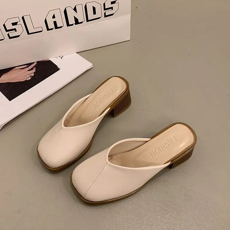 Mules For Women 2024 Slippers Summer Shoes Slides Cover Toe Pantofle Flat New Retro PU Rome Basic Slippers Women Summer Female M