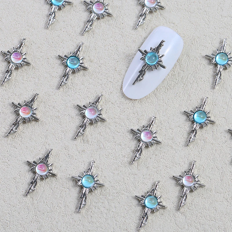 5pcs 3D Alloy Nail Charms Decorations Cross Star Accessories Glitter Rhinestone Nail Parts Nail Art Materials Supplies