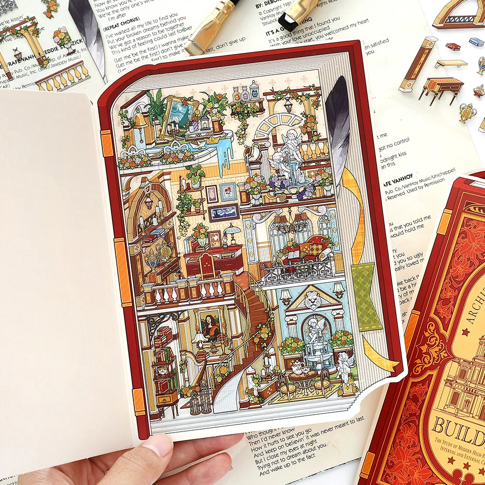 JIAMEI Kawaii 3D Miniature Scene Cartoon Folding Cabin Landscape Stickers DIY Handmade Stacking Scrapbook Sticker Child Gift