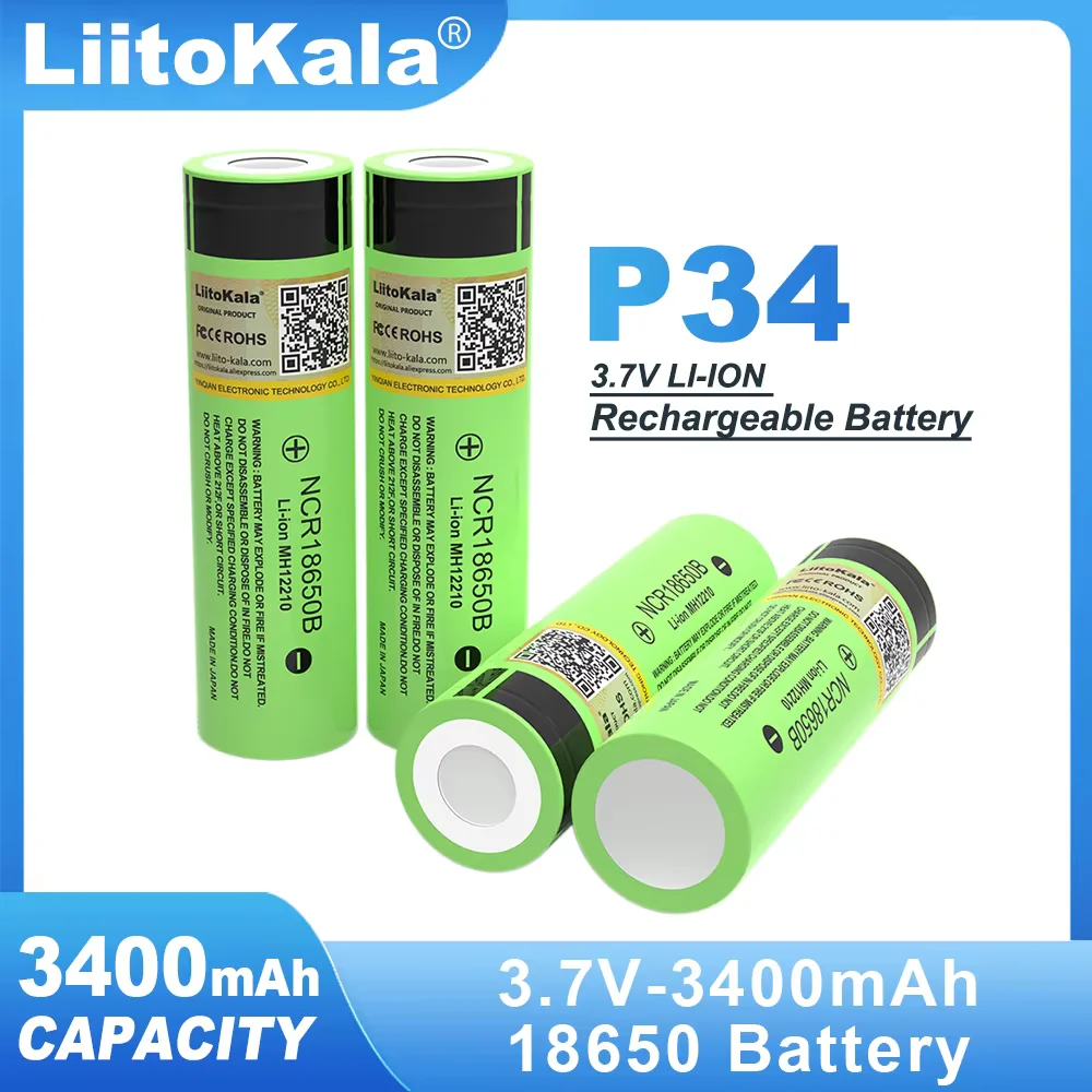 1-6PCS Liitokala Original NCR18650B 3.7V 3400mAh 18650 Rechargeable Lithium Battery For  Flashlight Battery