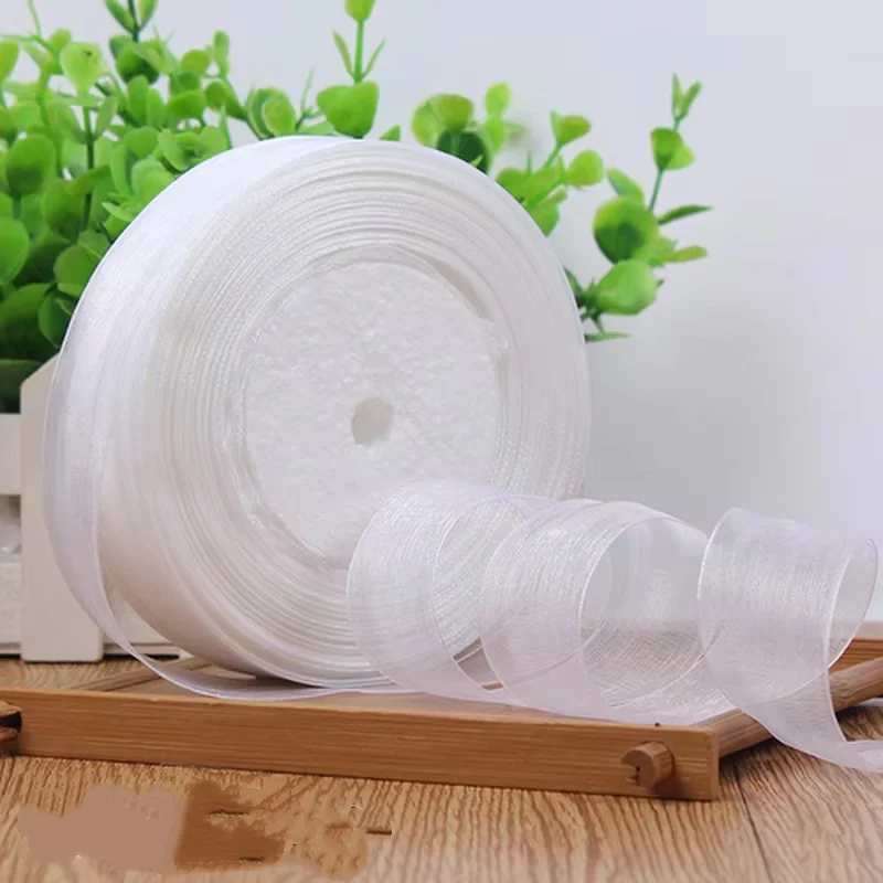 12/15/20/25/40mm weiße transparente Organza-Bänder Geschenk verpackung Dekoration Weihnachts bänder Hochzeits feier Dekoration 50Yard
