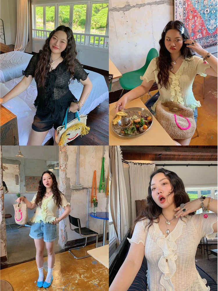 

Jin Dazhi Women's irt V-ne Wood ain Beautiful Waist-cinching ort Sve Pure Color Slim Fit Summer 2025