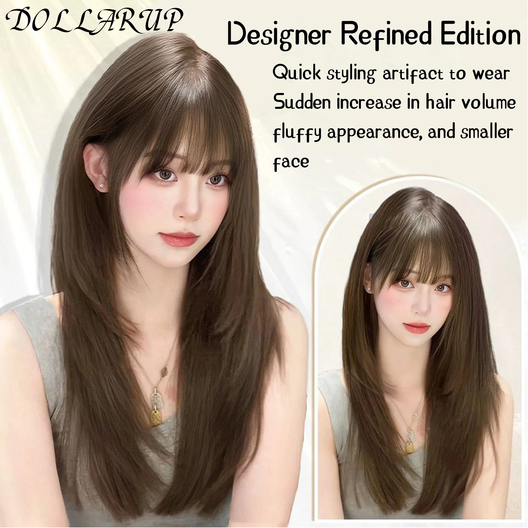 DOLL Hair Toppers for Women 21.5'' Striaght Topper Hair with Bangs for Thinning Hair Synthetic Hairpieces Bangs Hair Extension