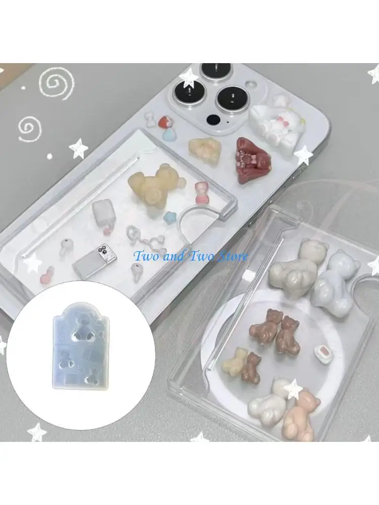 HX6F Versatile Silicone Mold Bear Rabbits for Various Crafts Jewelry Accessories