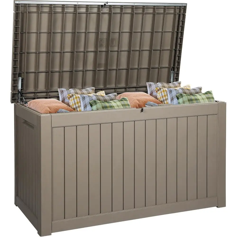 

Сверхбольшой ящик для хранения на открытом воздухе объемом 230 галлонов для сада и патио - водонепроницаемый и устойчивый к УФ-излучению, светло-коричневый