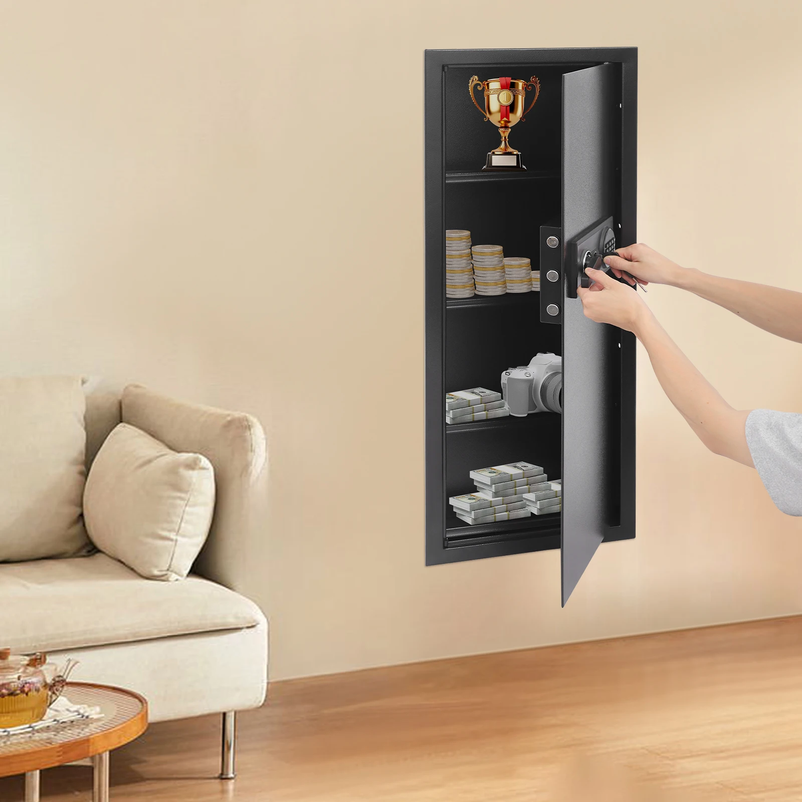 Steel Hidden Wall Safe, Modern Heavy Duty Wall Mount Safe 37*10*100cm