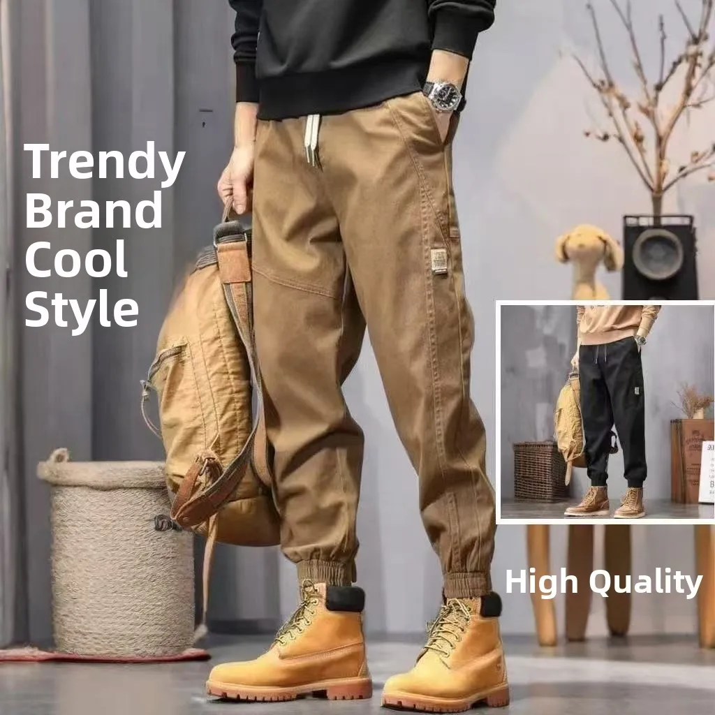 

Trendy American Sle Loose Fit Casual Trousers for Men Autumn Season Elastic Waist Cargo Pants Youth Wear Polyester Fiber