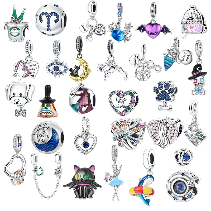 

Devil Angel Blue Diamond Moon Love Cross Color Charms Fit Original Pandora Bracelet Charm 925 Sterling Silver Female jewelry