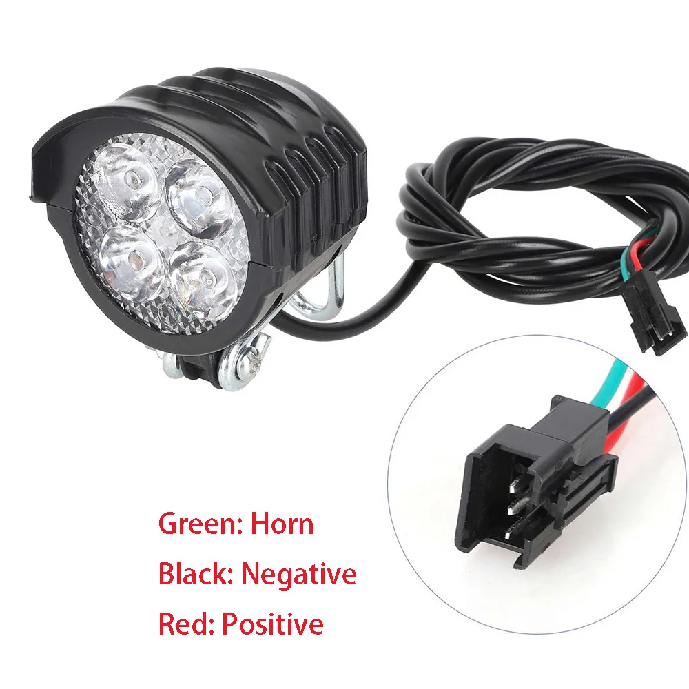 E-bike LED Light for Scooter and Motorcycle, Electric Bicycle Accessories, Horn, Wide Voltage, 2 in 1, 12V-72V