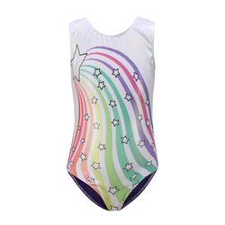 Girls' Gymnastics Leotards 5-14 Years Old Sparkly One-Piece Stripe Star Print Athletic Apperal Sleeveless Dancewear Bodysuit