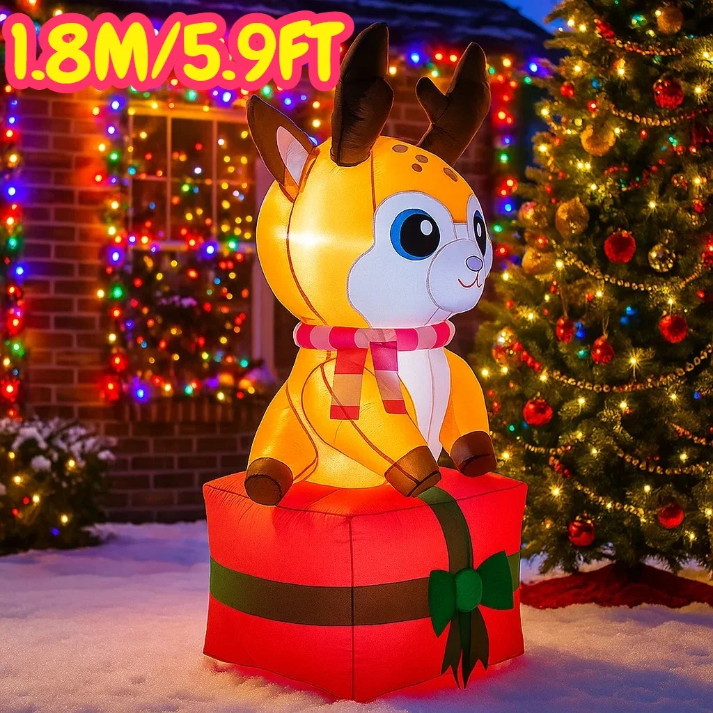 1,8 м/5,9 футов надувной олень в подарочной коробке, светодиодные украшения для дома, игрушки для двора, рождественские праздничные принадлежности, уличный декор для двора
