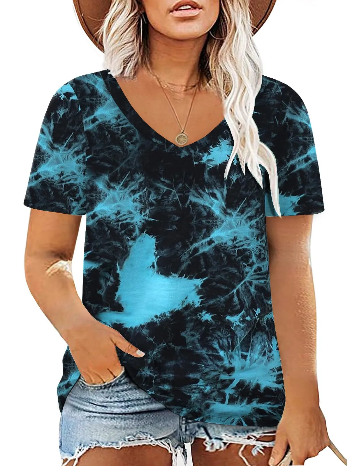 Summer Fashion Tie Dye 3D Print T-shirt Women Streetwear Casual T Shirts Y2k Tops Woman Harajuku V-Neck Tees Oversized Clothing