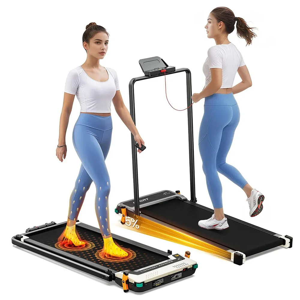 Heet! Akluer 520A-B 2-in-1 Loopband met Voetmassager, snelheid tot 10 km/u, slimme bediening, dubbel LED-display, schokabsorptie, multi-mode fitness voor wandelen, joggen & ontspanning, 900×400 mm,