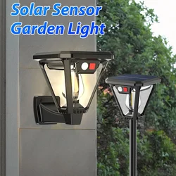 LED Solar Pathway Light Outdoor Motion Sensor Wall Lamp Externo Waterproof Bulb Retro Garden Lawn Decoration Solar Street Light
