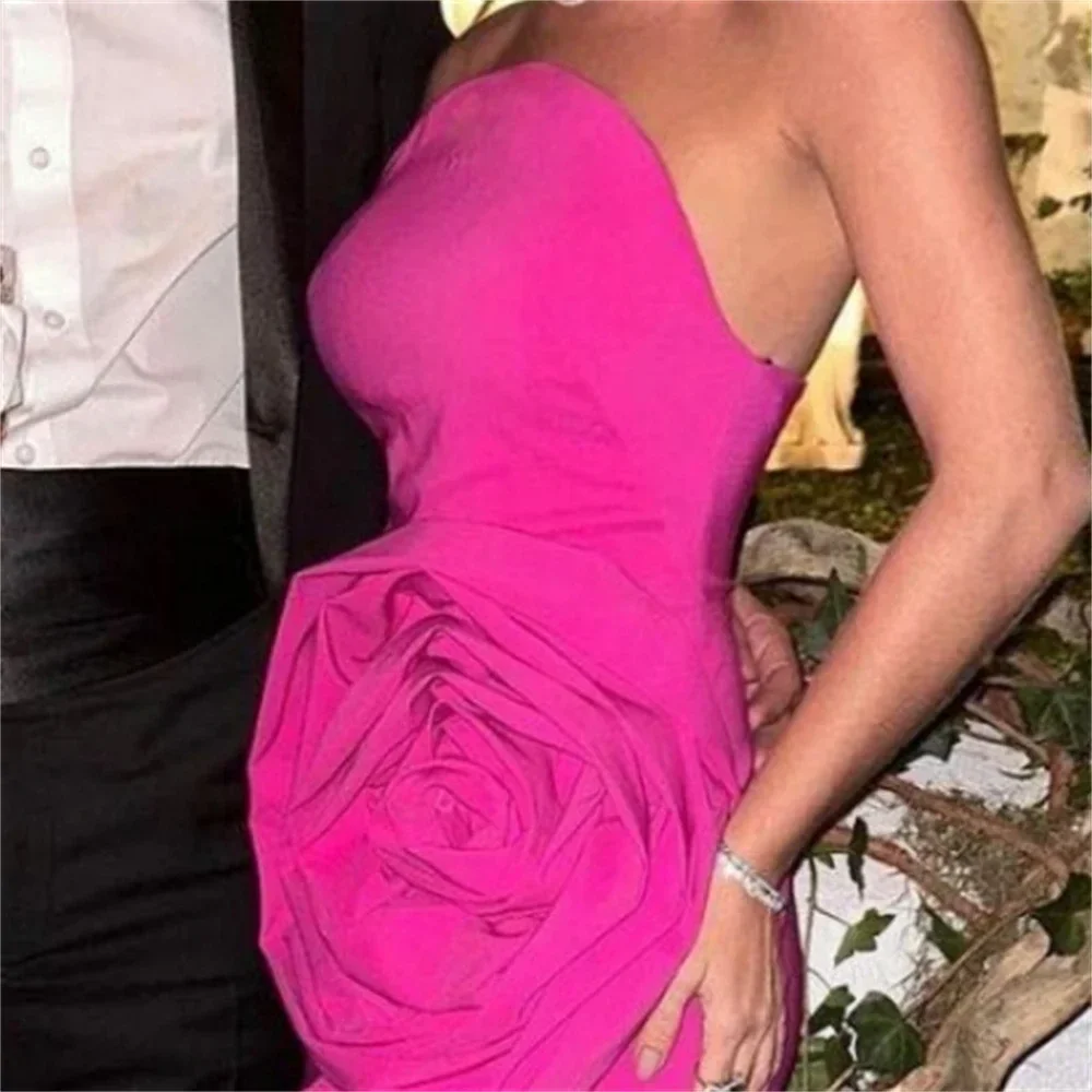 Customized Prom Dresses Exquisite Strapless Sheath Celebrity Flowers Satin Occasion Evening Gown платье вечернее женское קוקטייל