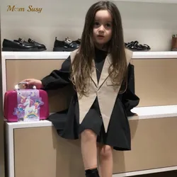 Vestido camisero de algodón + chaleco para niña, 2 piezas, blusas largas para niño pequeño, traje de cola de milano, ropa para bebé de 2 a 7 años