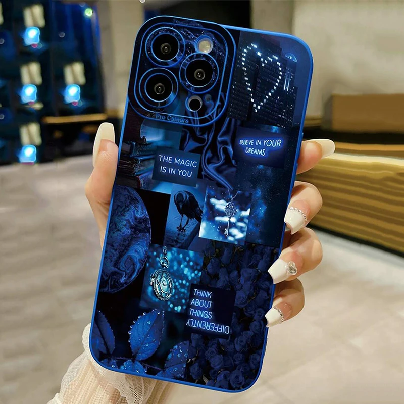 

simple Blue Illustration Phone Case For iPhone 16 15 14 13 12 11 Pro Max X XS XR 7 8 Plus 16e Fall prevention non-slip Cover