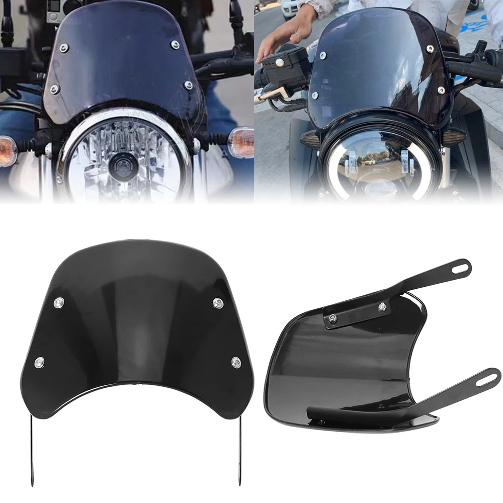 For Yamaha Kawasaki Suzuki Cafe Racer For Harley Honda Motorcycle Universal Black Windshield Wind Deflector Windscreen Fairing image 3
