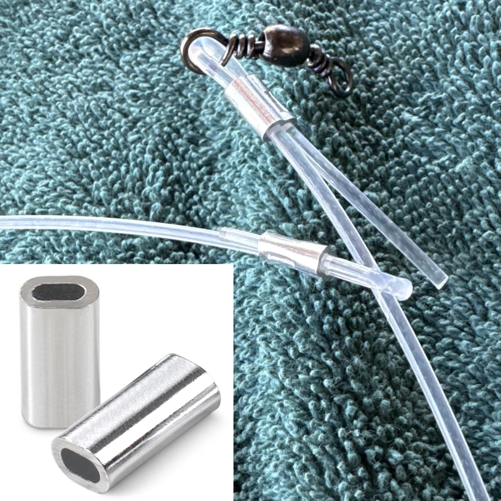 Angelzubehör Aluminium-Crimphülsen Oval Rund Schlaufen-Hülsen Drahtvorfach Rigging Tackle Box Pesca Schnurverbinder 60-210 Stück Röhren – Detail 14