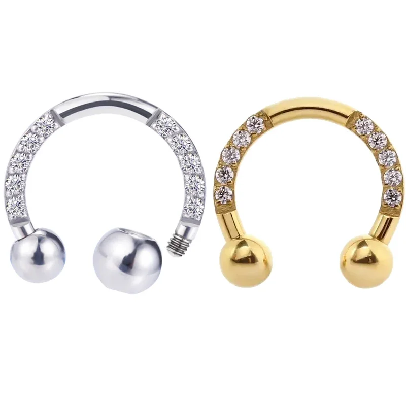 Astm f136-チタンキュービックジルコニアピアス,ピアス,軟骨,耳珠,唇,眉リング